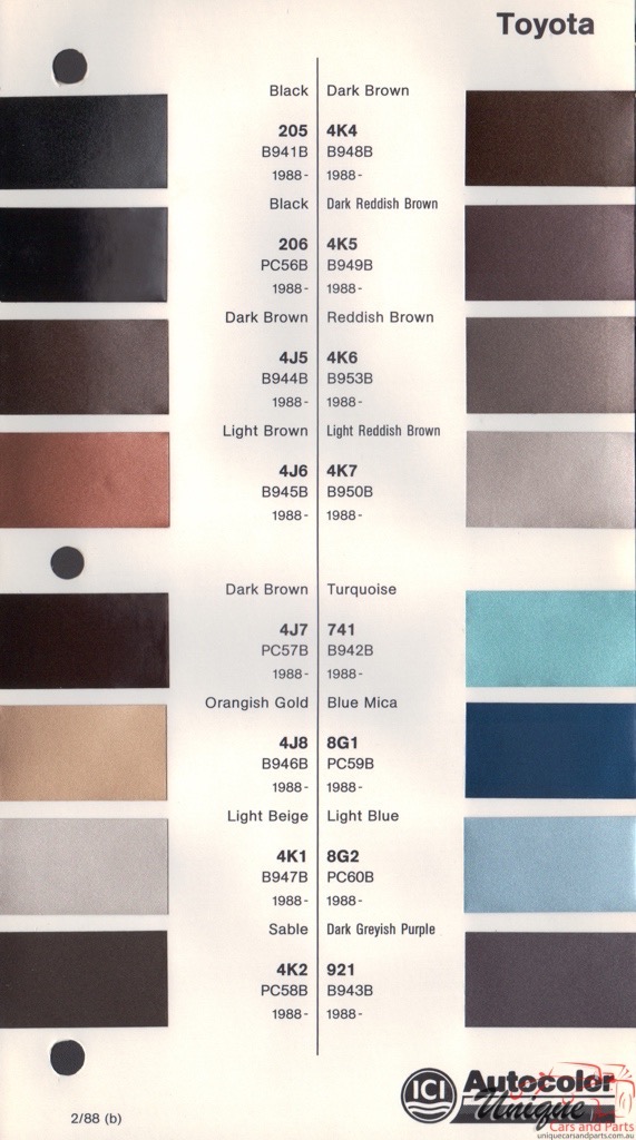1988 - 1990 Toyota Paint Charts Autocolor